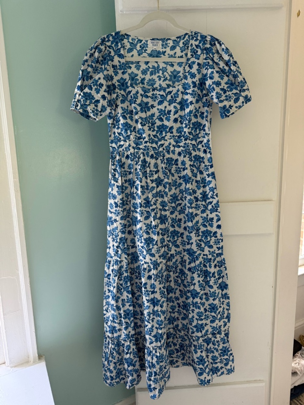 Blue Floral Square-Neck Pink City Prints Maxi Dress
